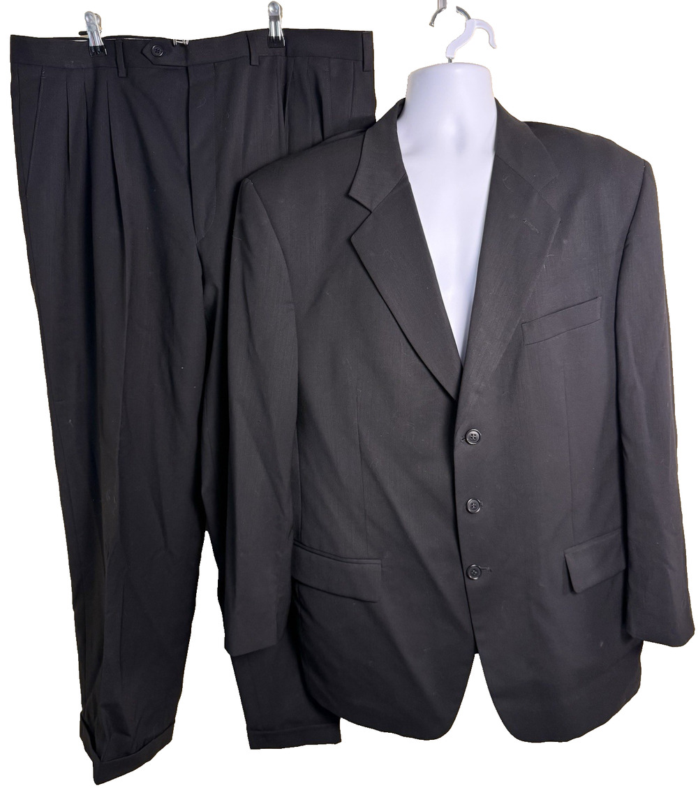 Vtg Example By Missoni Men's Suit 46L Black Made in Italy 3 Button Pleated Wool